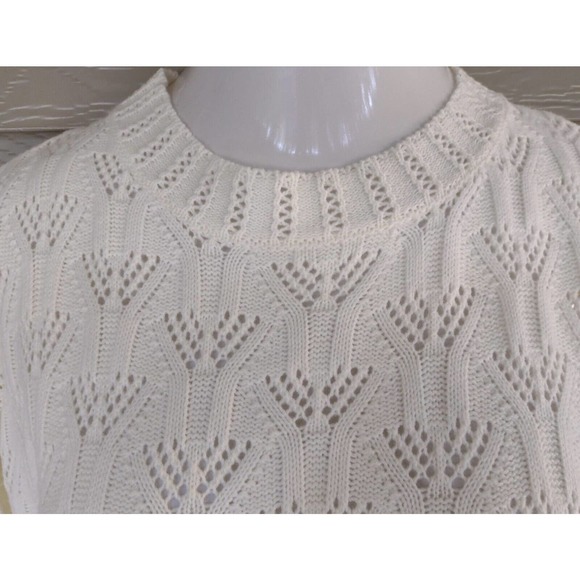 En Creme from Anthropologie Womens Ivory Open Cable Knit Crop Top Sweater Size M - Picture 2 of 4